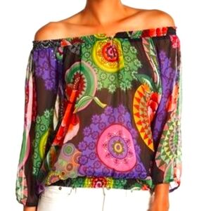 Desigual Betsy Colourful Off-Shoulder Smocked Top